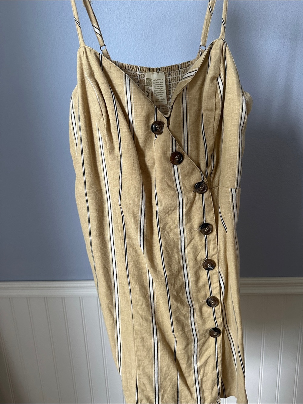100% Cotton Striped Tan/Yellow Button-Front Women’s Skort Jumper